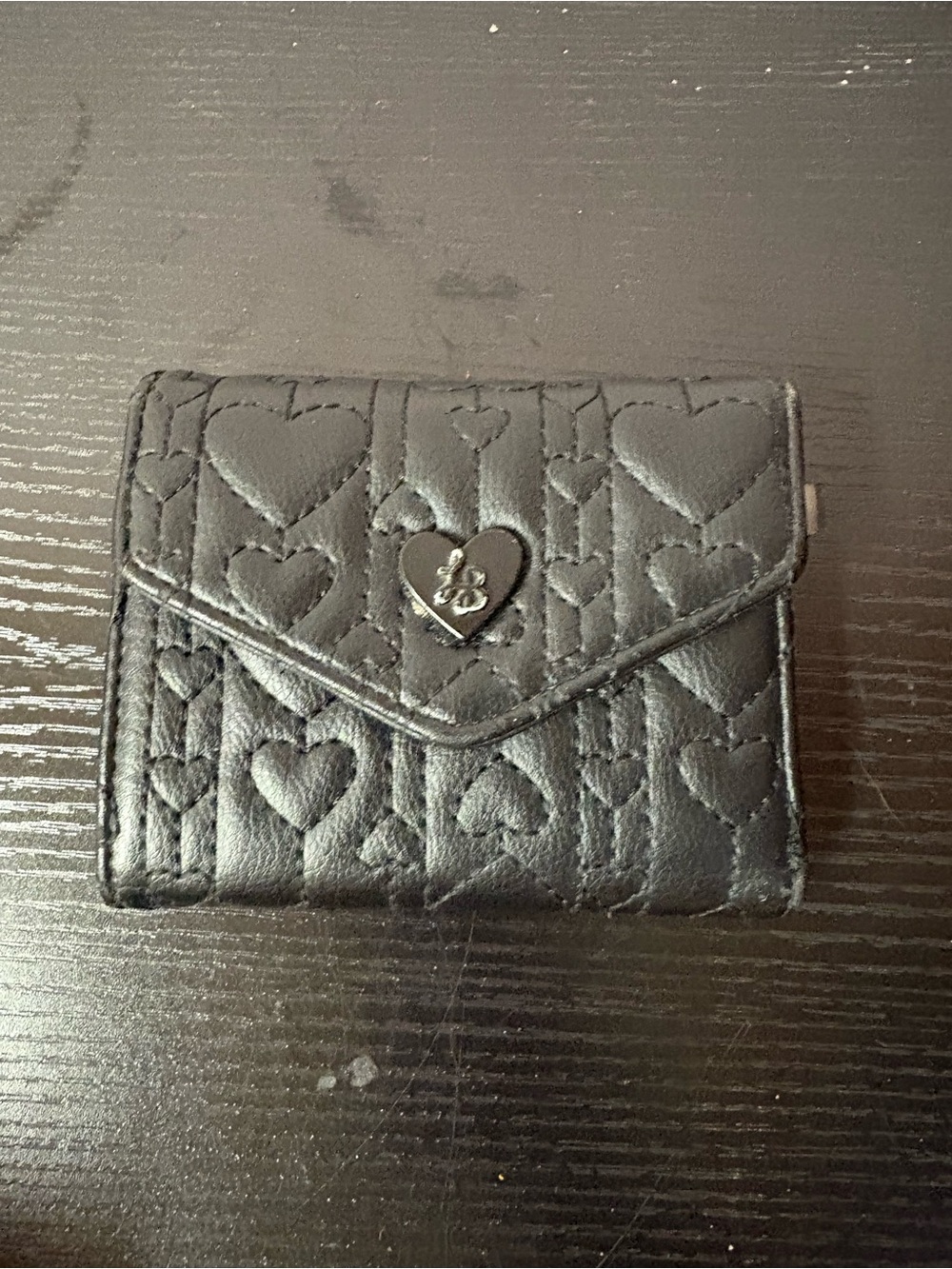 Luv Betsey Black Heart Quilted Faux Leather Trifold Wallet